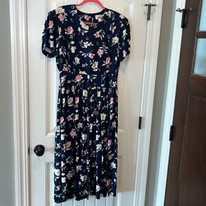 Sweet vintage floral short sleeve midi maxi dress cottagecore demure size 14